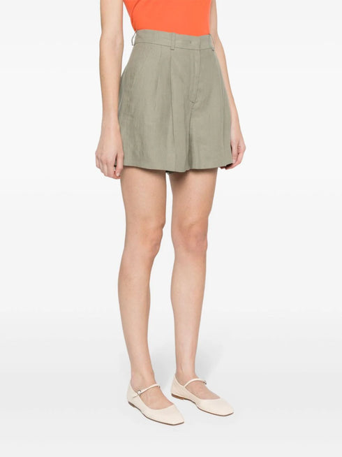 pleated detail linen shorts